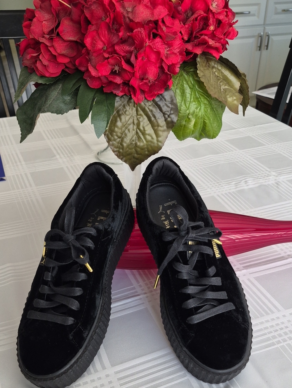 Like New Puma by Rihanna Fenty Creeper Black Velvet Sneakers With Gold Accents 9